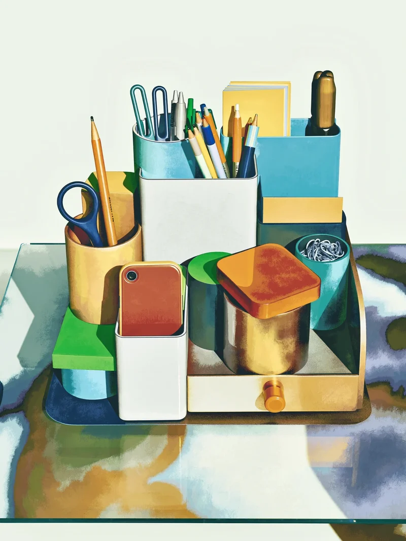 Illustrazione dell'organizer modulare in alluminio anodizzato